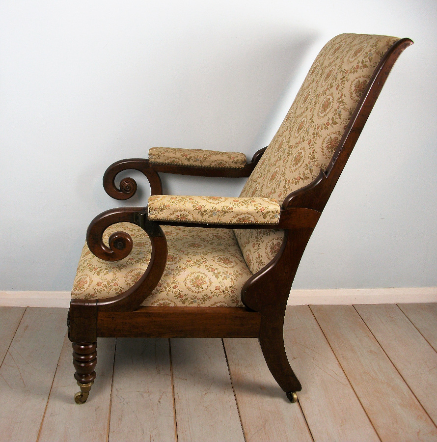 Antique Reclining Mahogany Library Armchair